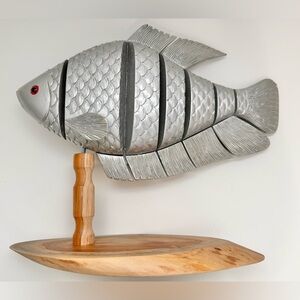 Wooden Fish Sculpture with Silver Finish